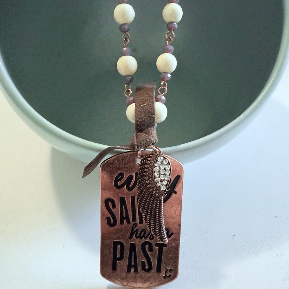 Copper Pendant Necklace with Cream Beads